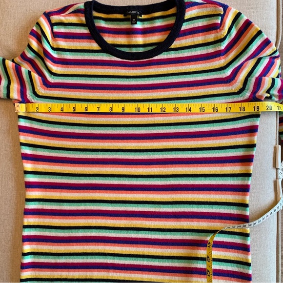 Talbots Vibrant Striped Crew Neck Sweater (Navy, Green, Yellow, Pink and Purple) - Picture 4 of 7